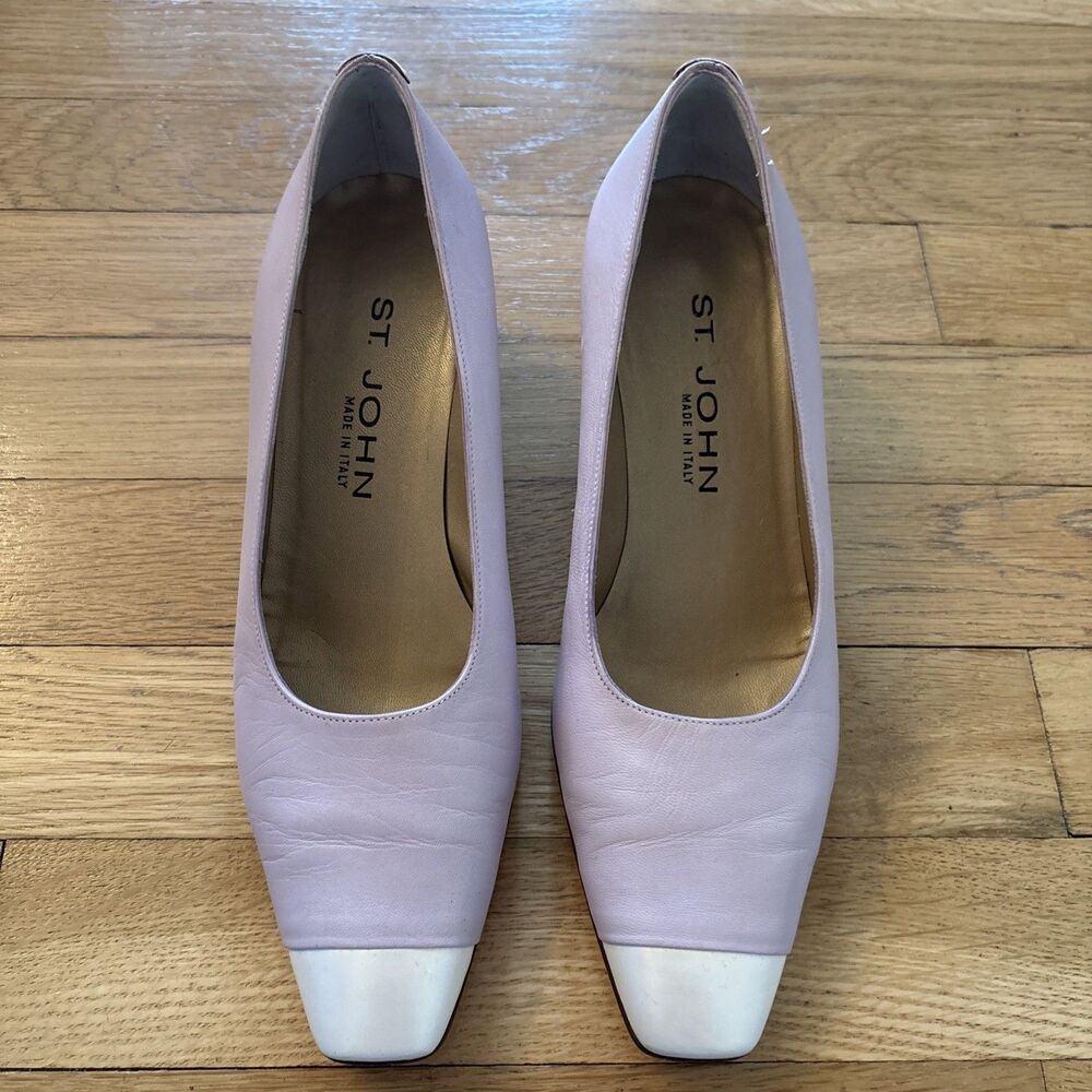 St John Women’s pink white Leather Block Heel Pumps 7.5